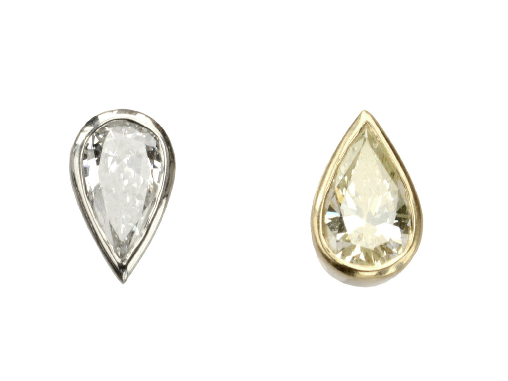 EB Mismatched Pear Diamond Studs (on white background)