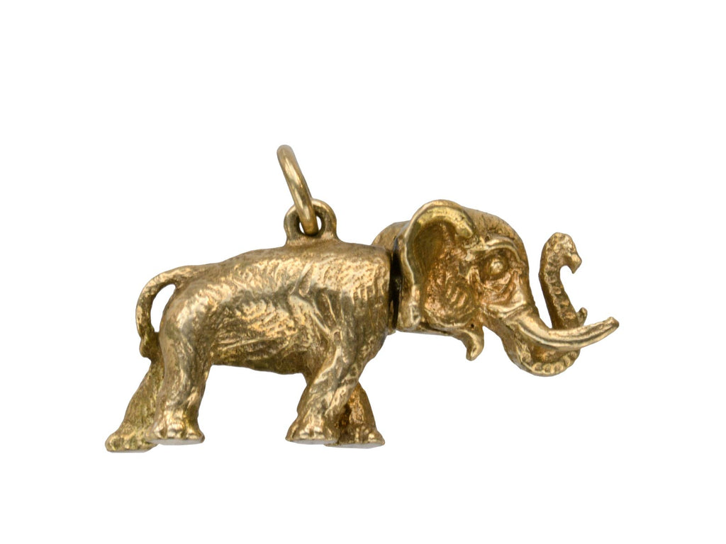 1940s Mechanical Gold Elephant Charm (on white background)