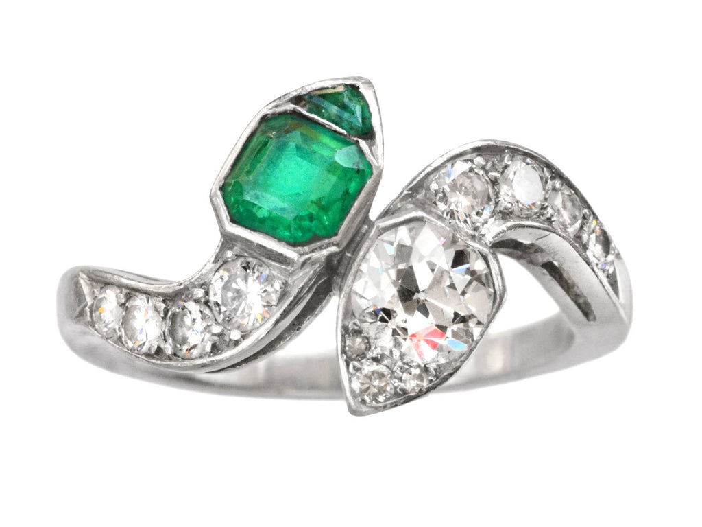 1920s Deco Emerald & Diamond Ring (on white background)