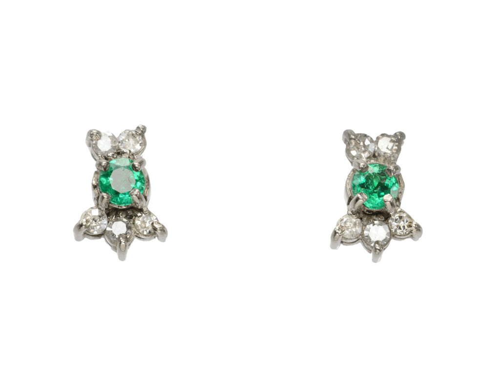 c1960 Emerald & Diamond Studs (on white background)