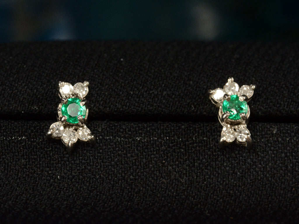 c1960 Emerald & Diamond Studs (detail)