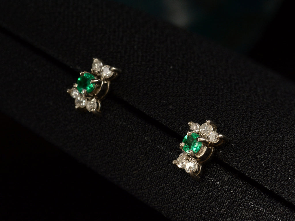 c1960 Emerald & Diamond Studs (side view)