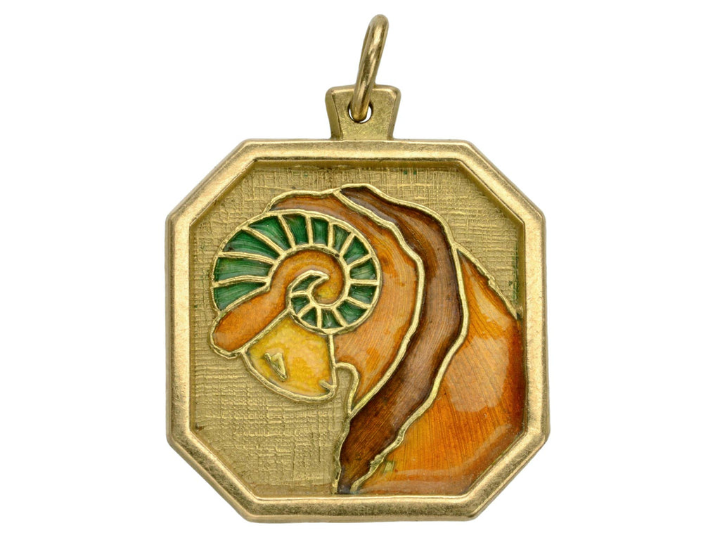 1970s Enamel Aries Zodiac Pendant (on white background)