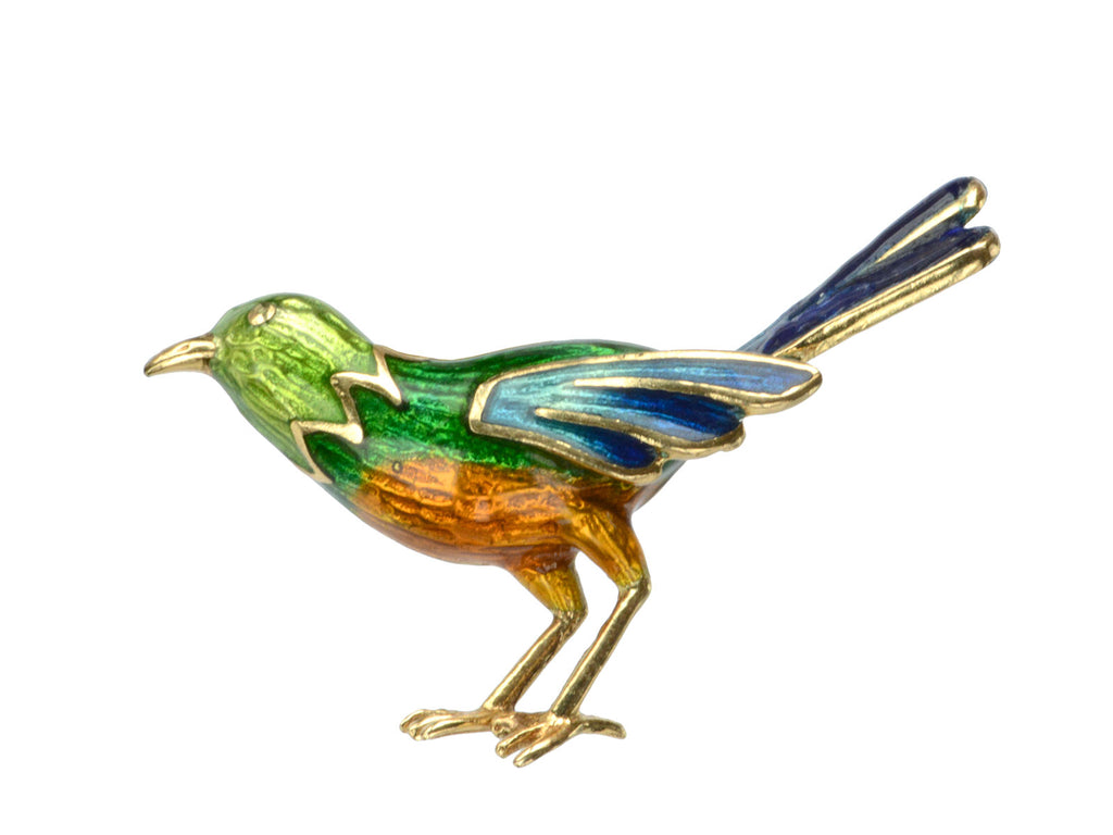 Vintage French Enamel Bird Stud