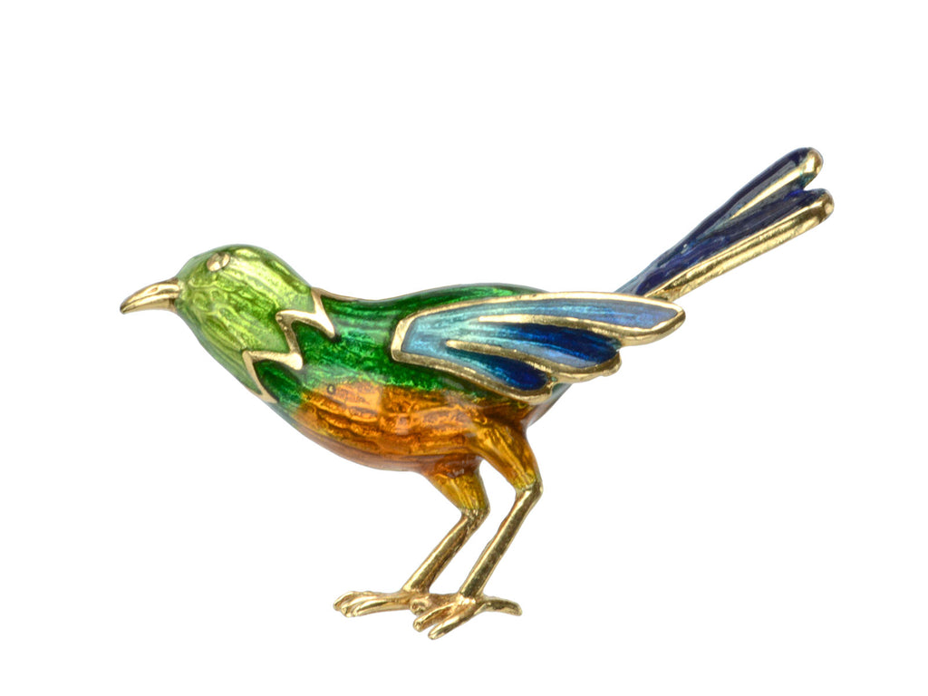Vintage French Enamel Bird Stud (on white background)