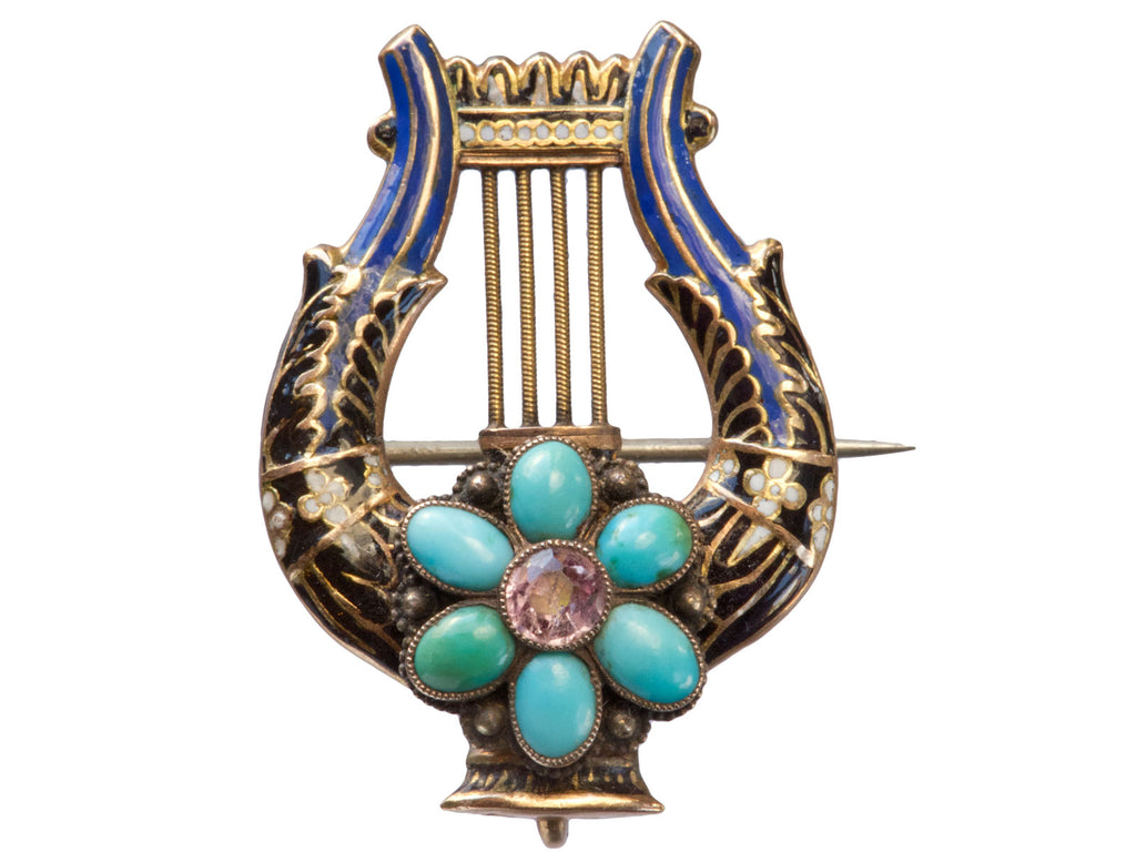 1820s Enamel Lyre Brooch (on white background)