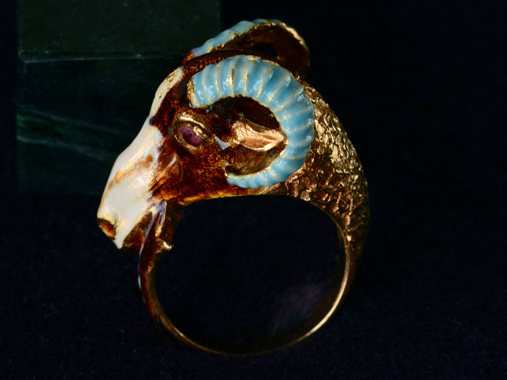 1960s Enamel Ram's Head Ring