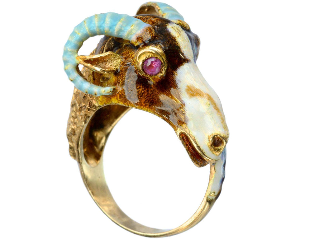 1960s Enamel Ram's Head Ring (on white background)