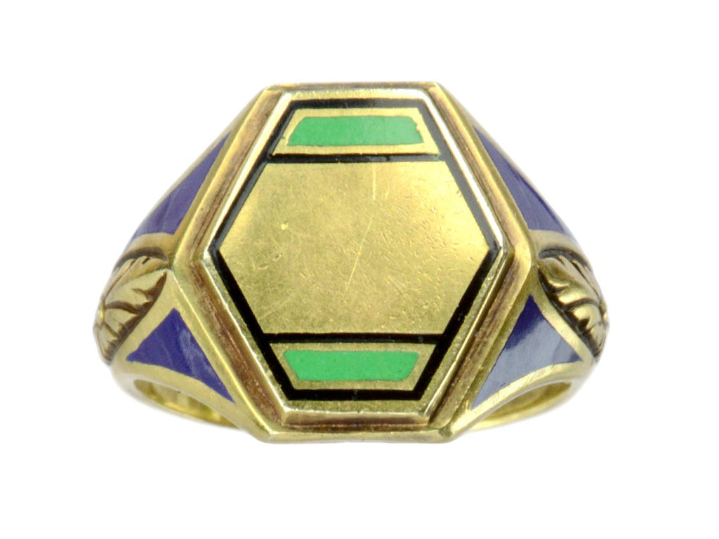 1920s Deco Enamel Signet Ring (on white background)