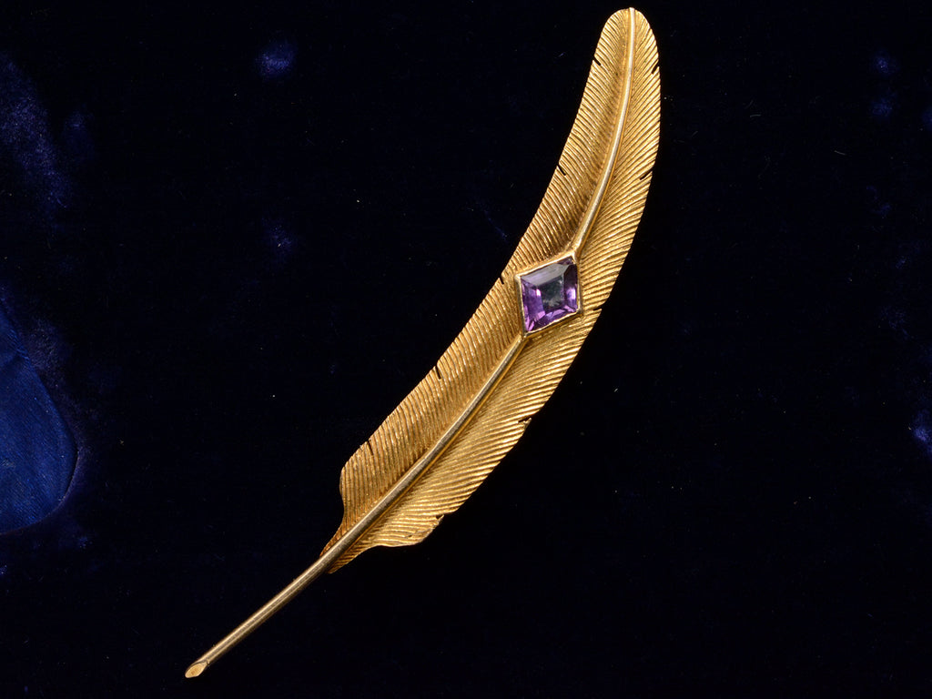 c1930 Amethyst Feather Brooch (right view on black background)