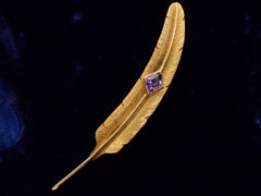 thumbnail of c1930 Amethyst Feather Brooch (right view on black background)