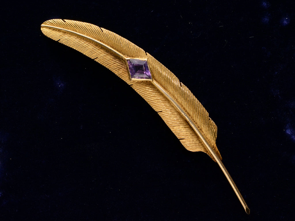 c1930 Amethyst Feather Brooch (left view o black background)