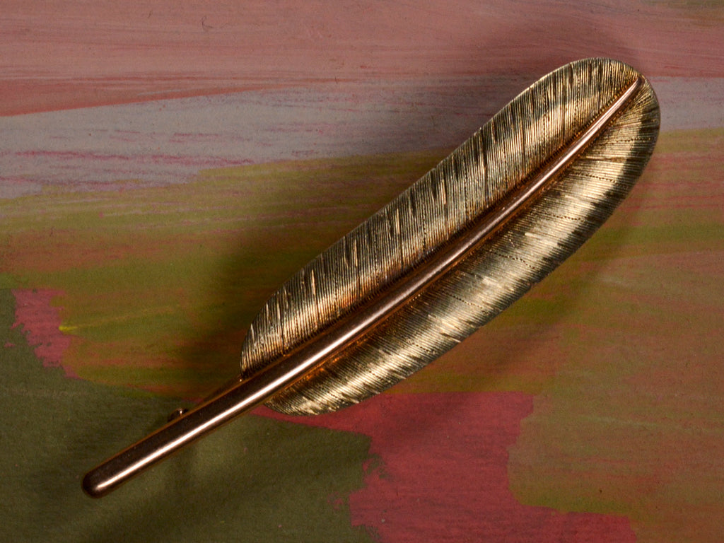 1930s Large Gold Feather Brooch