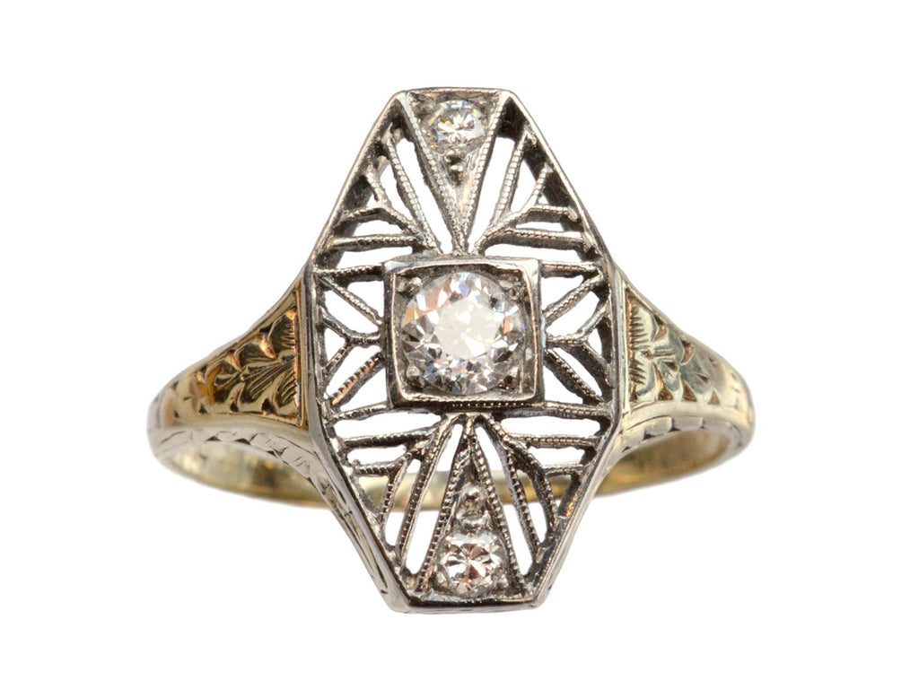 1920s Filigree Diamond Ring (on white background)