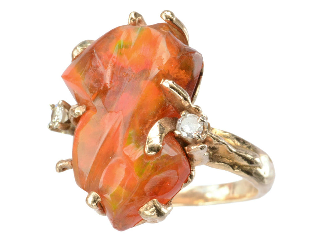 1970s Brutalist Fire Opal Ring (on white background)