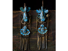 19th c. Kingfisher Feather Earrings