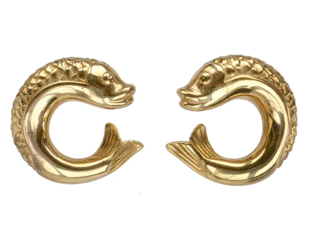 1950s Fish Earrings, Gold (on white background)