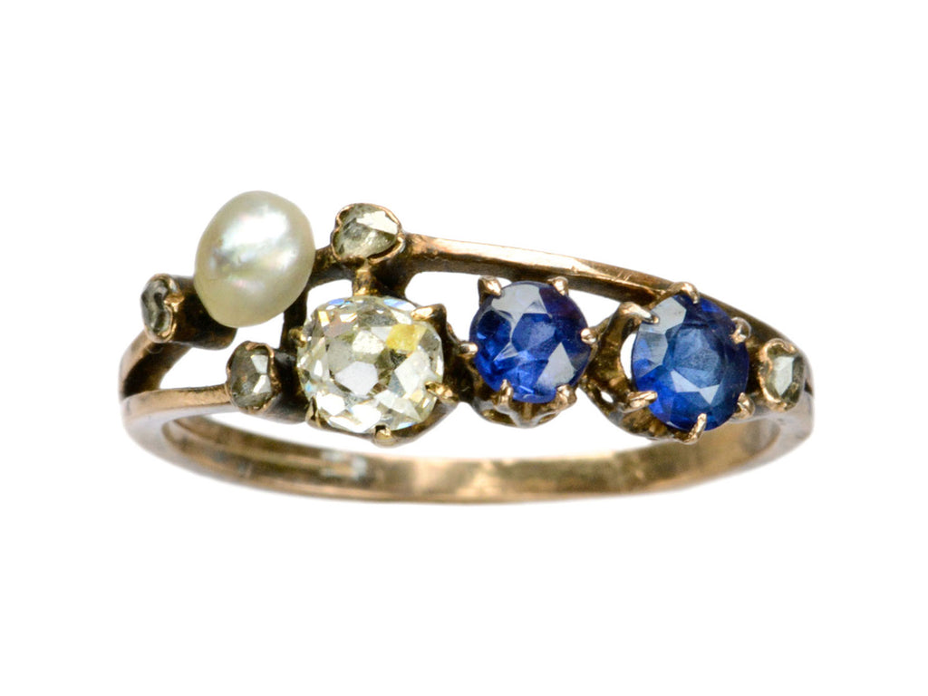 1900s French Diamond & Sapphire Ring (on white background)