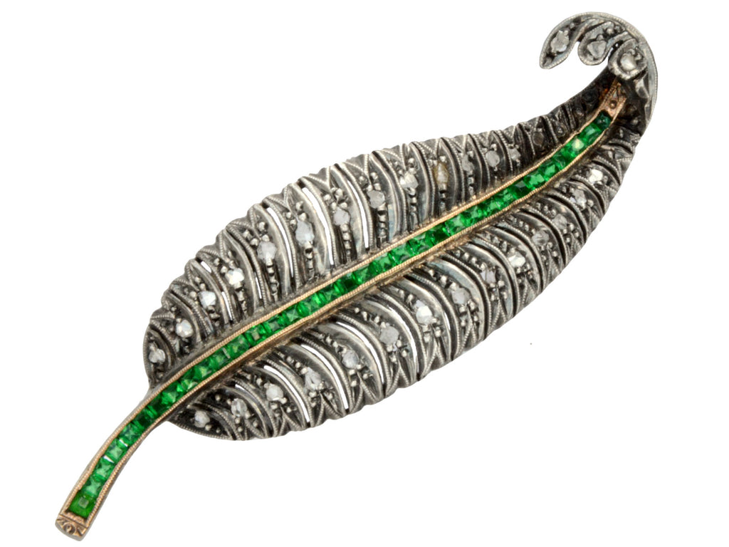 c1910 French Diamond Leaf Brooch (on white background)