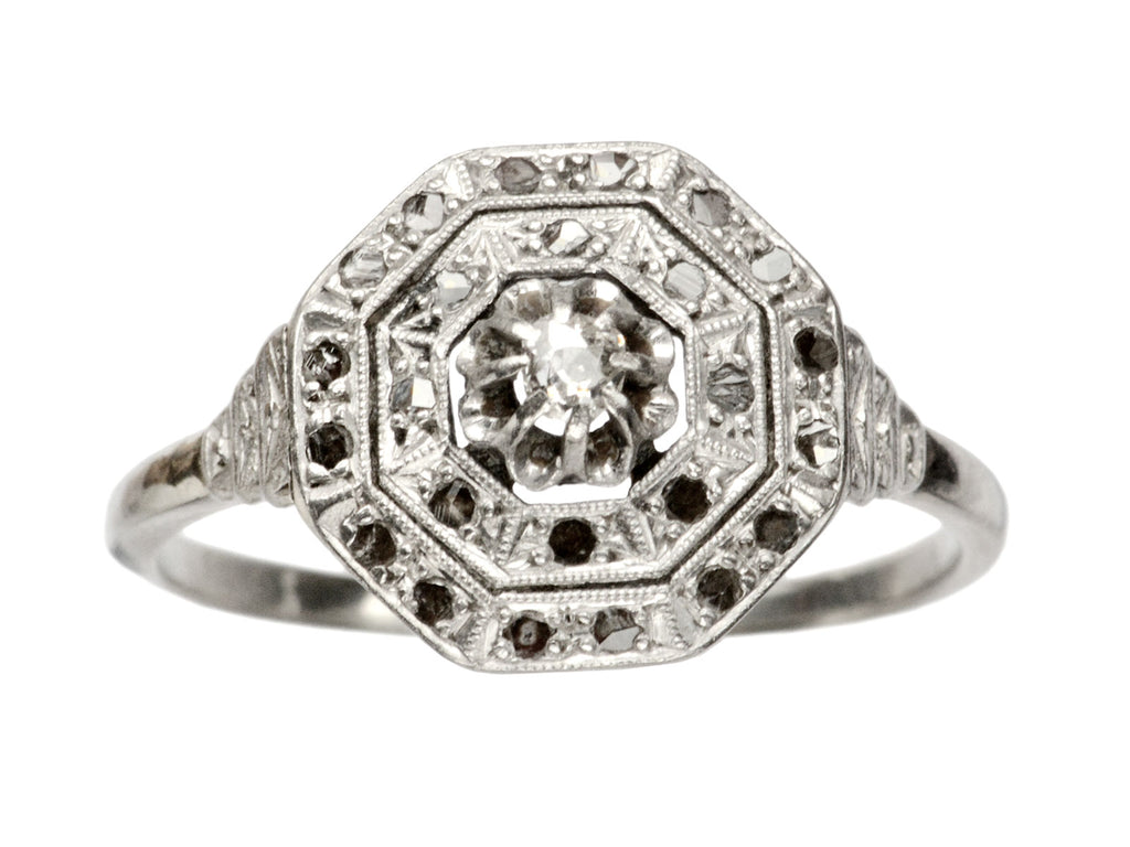 1920s French Octagonal Diamond Ring (on white background)