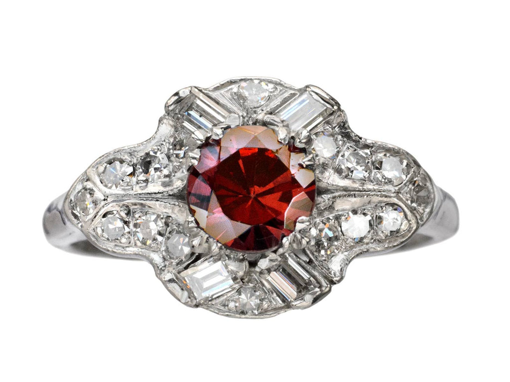1930s Deco Garnet & Diamond Ring (on white background)