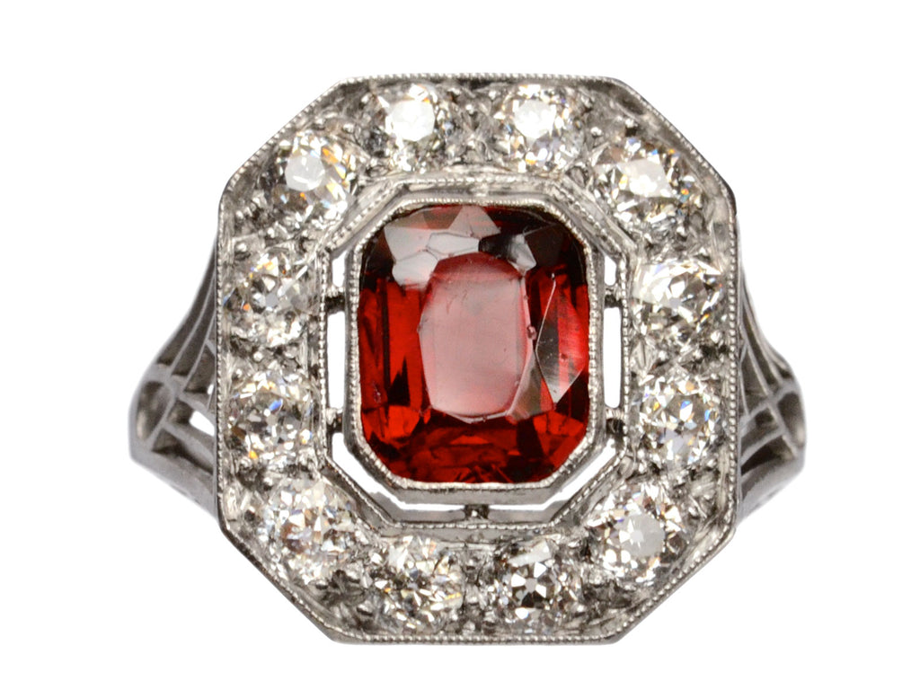 1920s Garnet & Diamond Ring (on white background)