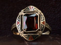 c1920 Deco Enamel & Garnet Ring