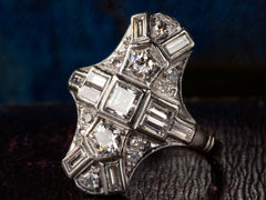 1930s Art Deco Step Cut Diamond Cocktail Ring, Platinum