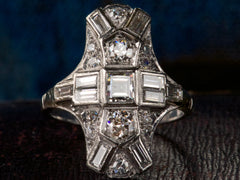 1930s Art Deco Step Cut Diamond Cocktail Ring, Platinum