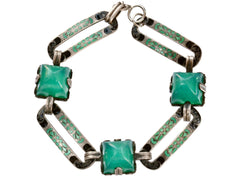 1920s Art Deco Green Celluloid Bracelet, Sterling