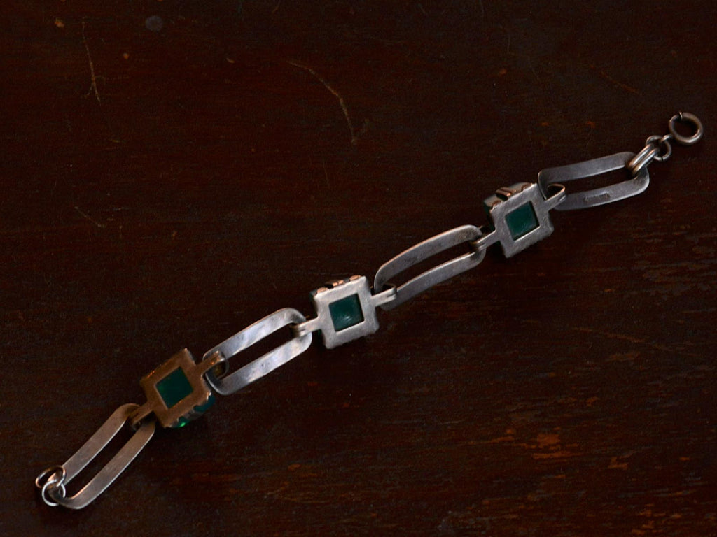 1920s Art Deco Green Celluloid Bracelet, Sterling