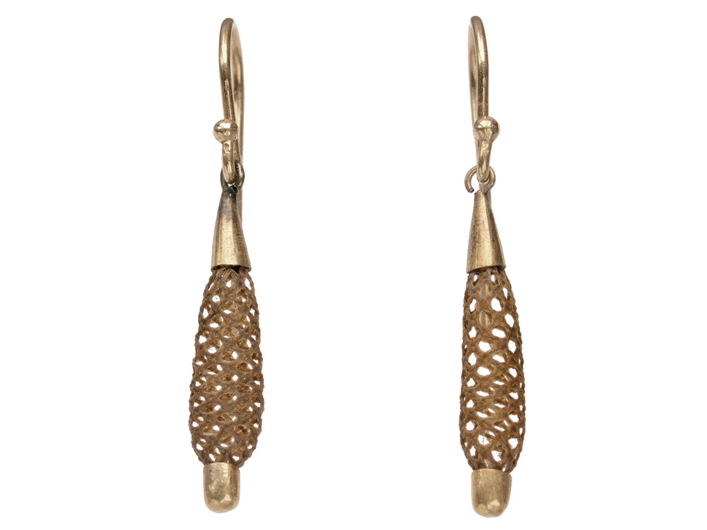 c1860 Victorian Hairwork Earrings (on white background)