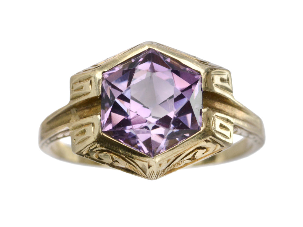 c1925 Deco Hexagonal Amethyst Ring (on white background)