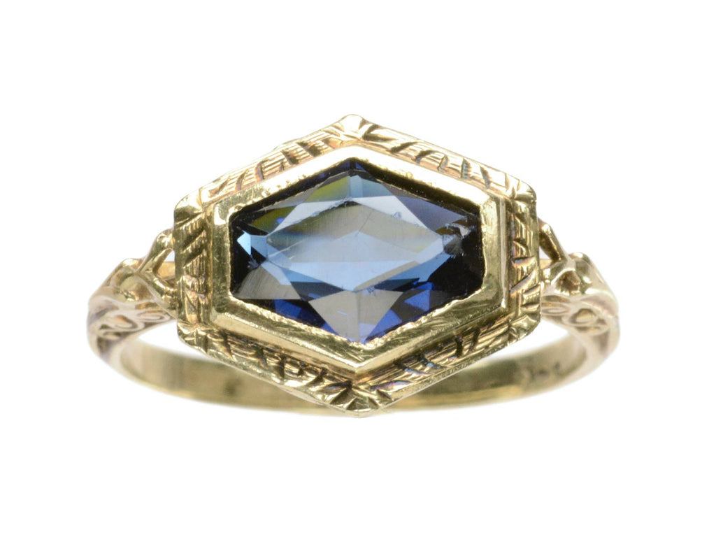 1920s Hexagonal Blue Deco Ring (on white background)