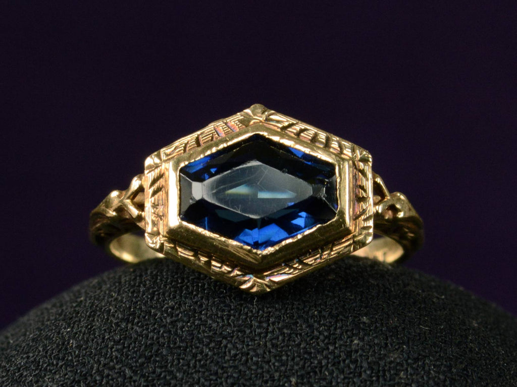 1920s Hexagonal Blue Deco Ring