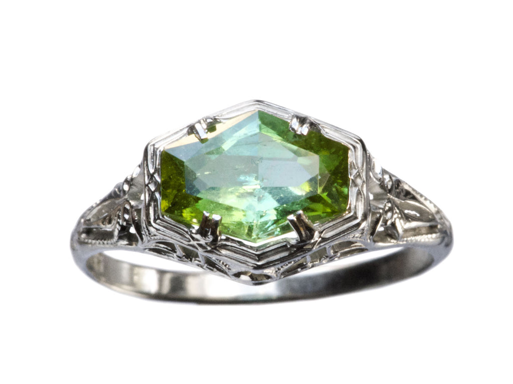 1920s Tourmaline Filigree Ring (on white background)