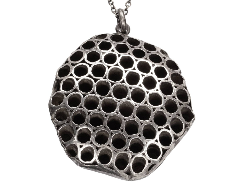 1970s Silver Honeycomb Necklace  (on white background)