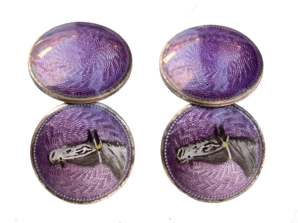 1900s Enamel Horse Cufflinks (on white background)