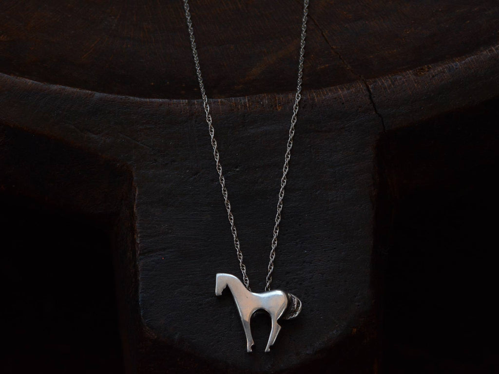 1980s Silver Horse Necklace