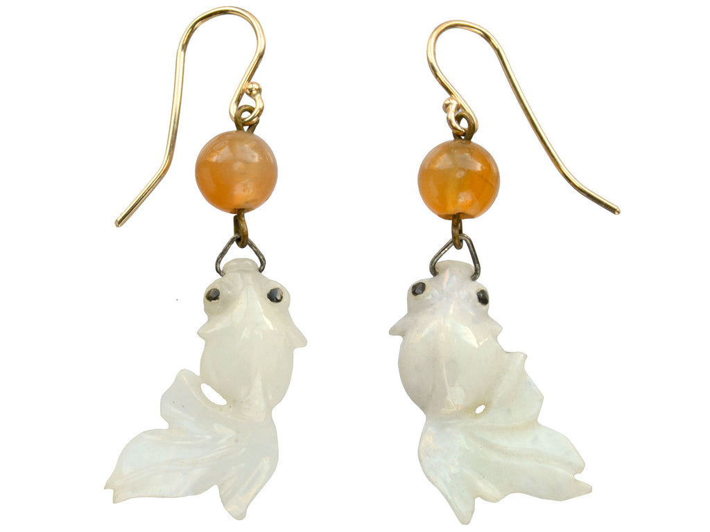 Mid 1900s Jade Fish Earrings (on white background)
