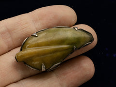 thumbnail of c1960 Jade Leaf Ring (on hand for scale)