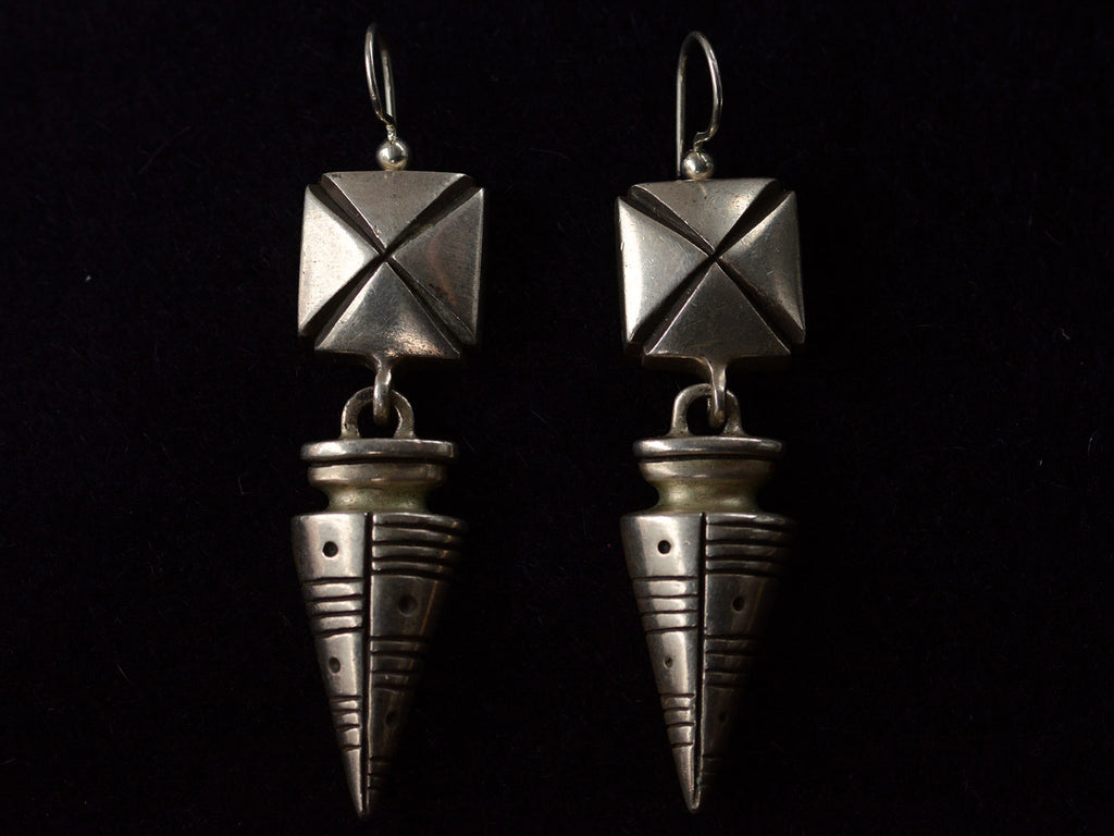 1990s Silver Amphora Earrings (on black background)