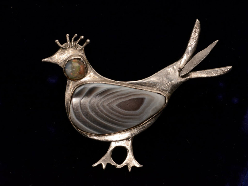 c1980 Agate Chicken Pin (on black background)