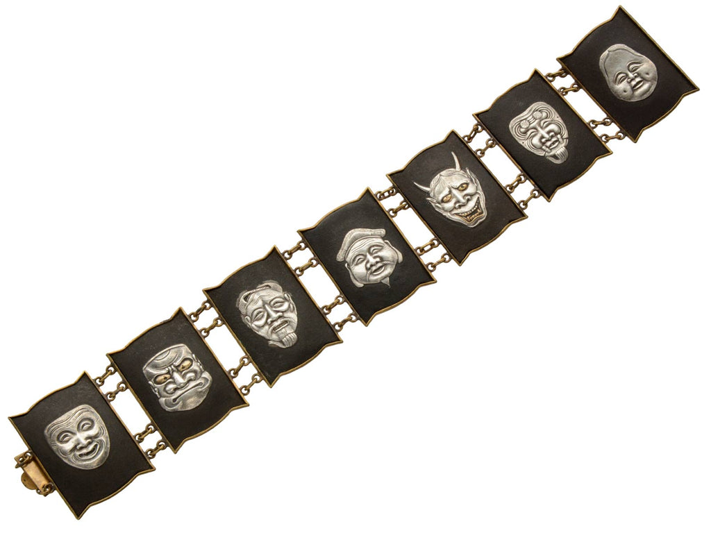 1920s Japanese Kabuki Mask Bracelet (on white background)