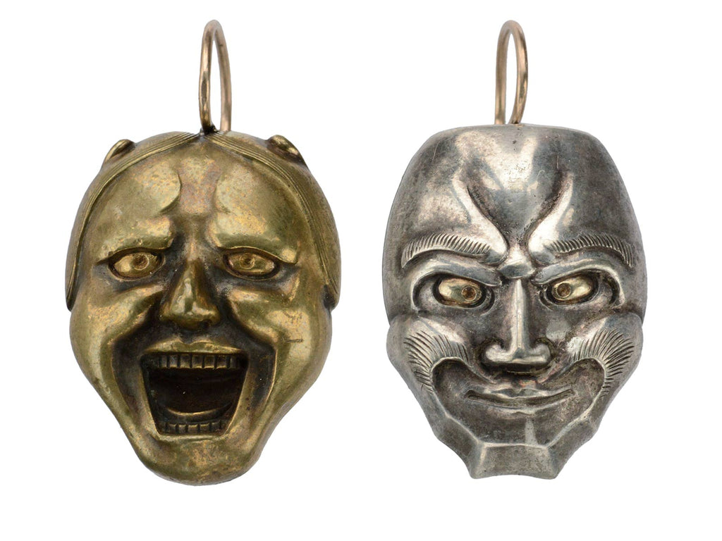 c1900 Kabuki Mask Earrings (on white background)