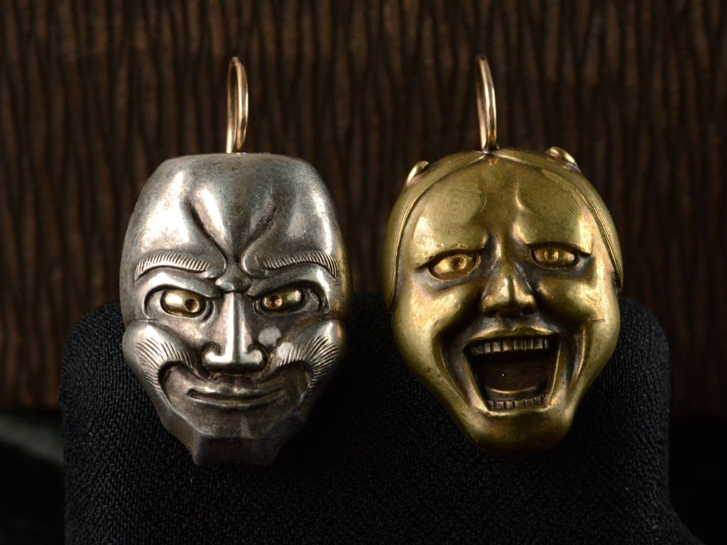 c1900 Kabuki Mask Earrings