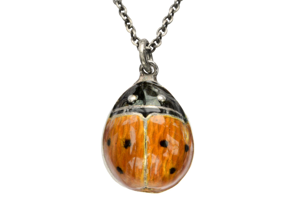 1920s Enamel Ladybug Pendant (on white background)