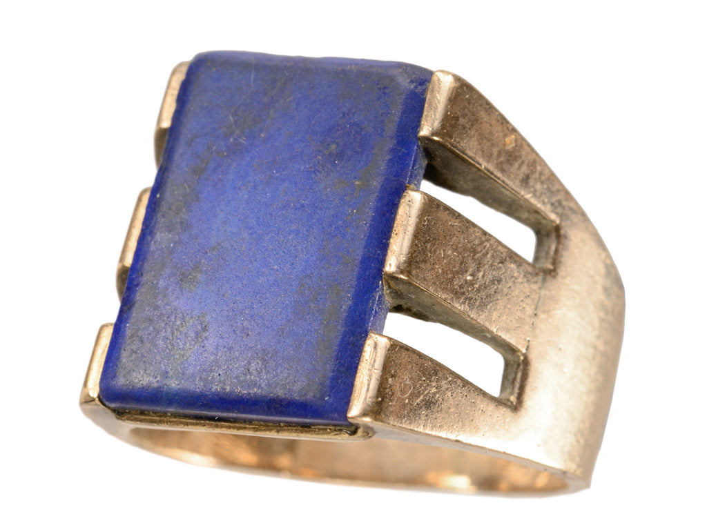 1930s Deco Lapis Signet Ring (on white background)