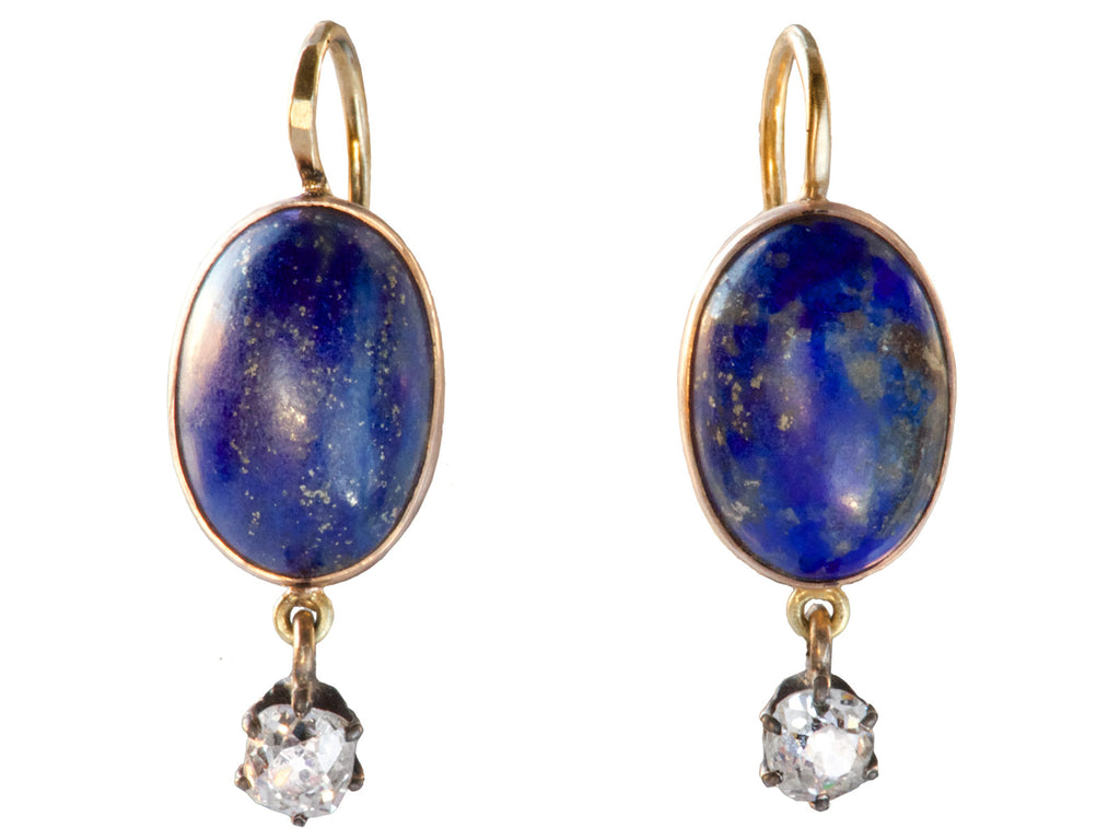 1900s Lapis and Diamond Earrings (on white background)