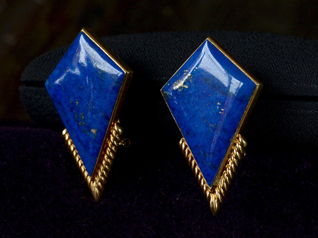 1950s Lapis Lazuli Kite Earrings (side view)